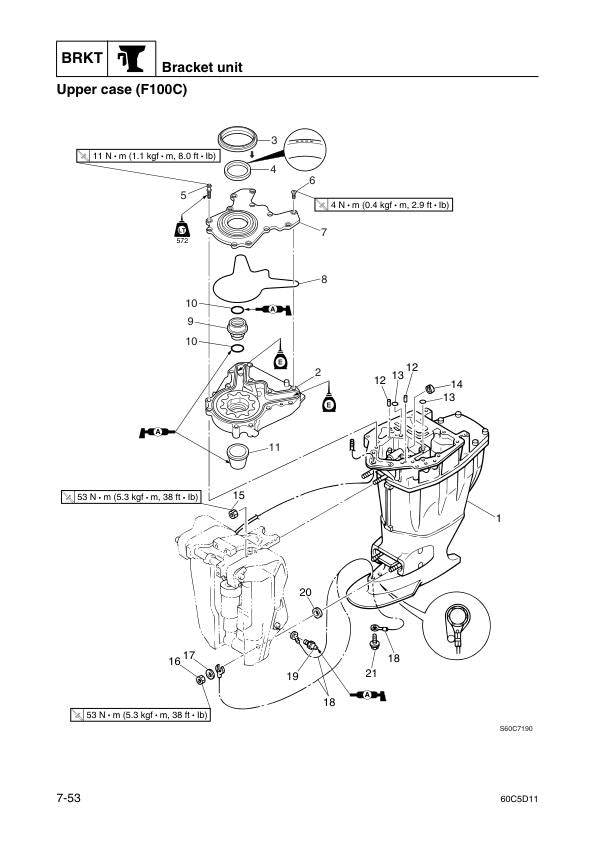 Yamaha F100B F100C Outboard Service Manual sample page showing schematics and diagrams
