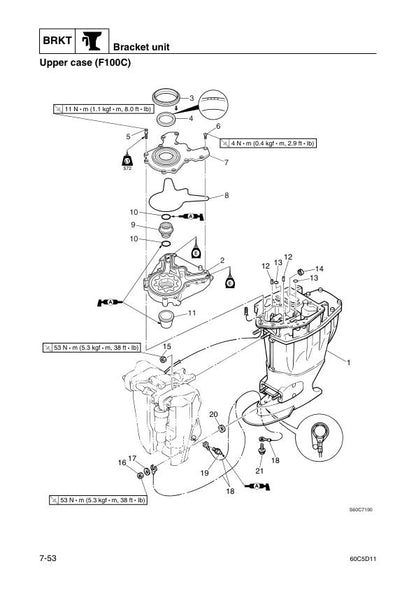 Yamaha F100B F100C Outboard Service Manual sample page showing schematics and diagrams