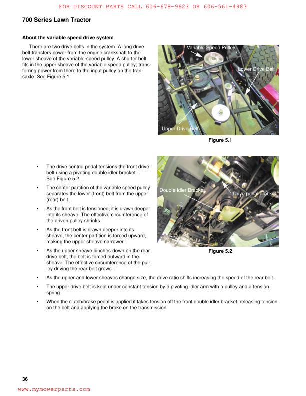 Troy-Bilt 700 Series Yard Machines Tractor Service Manual sample page with technical illustrations