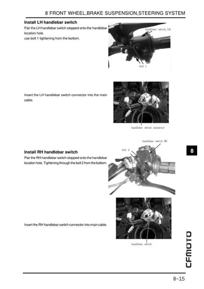 CFMOTO CF500-5 CF500-5A Service Manual sample page with service data and tables