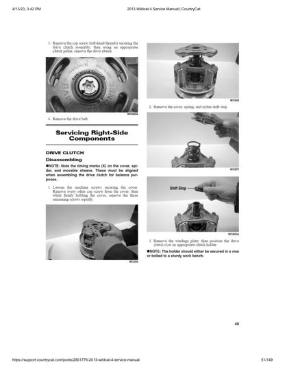 Arctic Cat Wildcat 4 UTV Service Manual sample page showing repair procedures