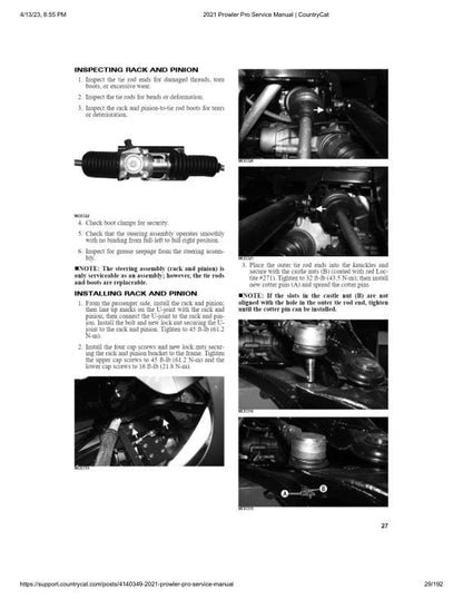 Arctic Cat Prowler Pro UTV Service Manual sample page with diagrams and specifications
