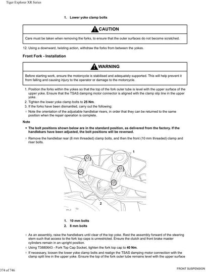 Triumph Tiger Explorer XR XRX XRT Service Manual sample page from the repair manual