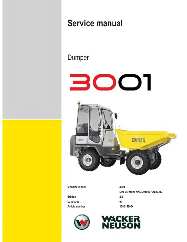 Wacker Neuson 3001 Dumper Service Manual factory service manual title page