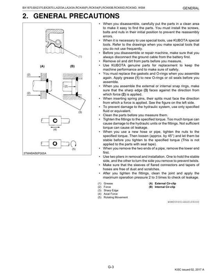 Kubota Tractor Service Manual sample page with service data and tables