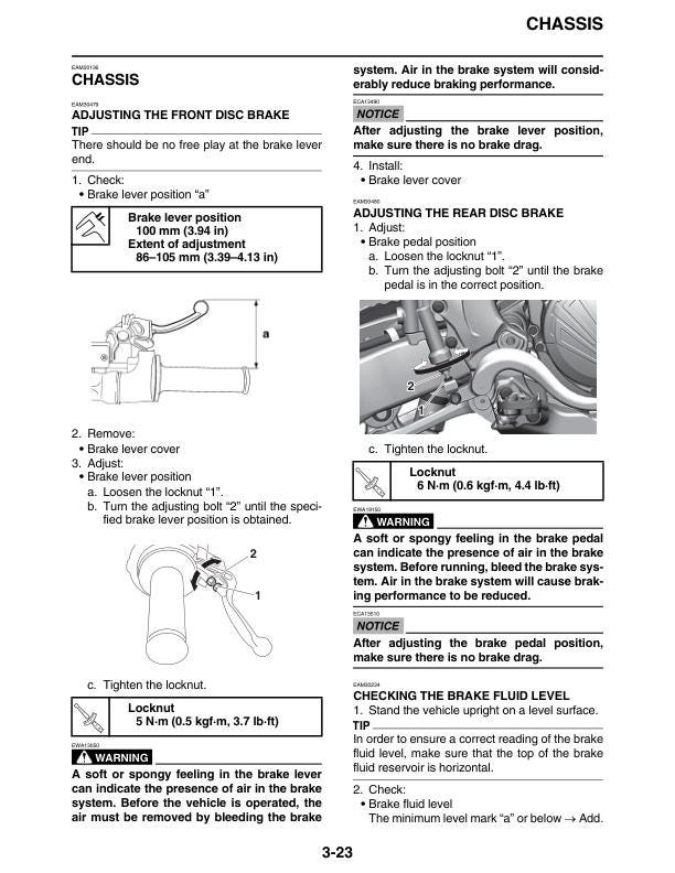 Yamaha YZ250FX Motorcycle Service Manual table of contents