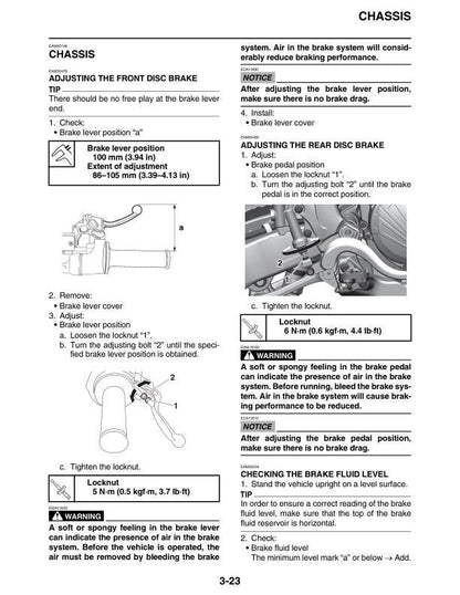 Yamaha YZ250FX Motorcycle Service Manual table of contents