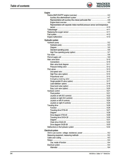 Wacker Neuson SW24 SW28 SW35 SW45 Compact Loader Service Manual sample page with technical illustrations