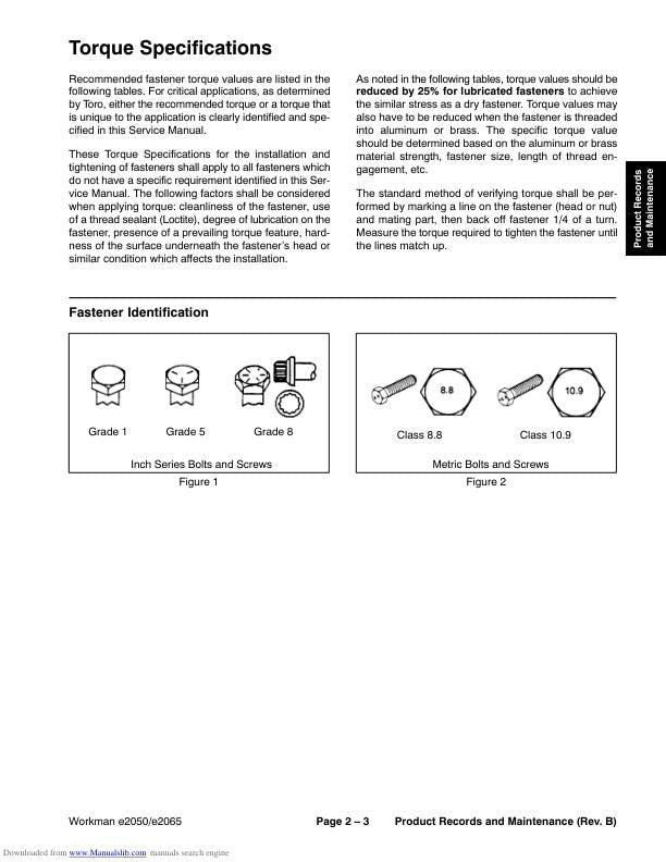 Toro Workman e2050 e2065 Mower Service Manual sample page from service manual