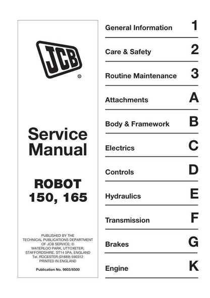 JCB Robot 150 165 Skid Steer Service Manual factory service manual title page