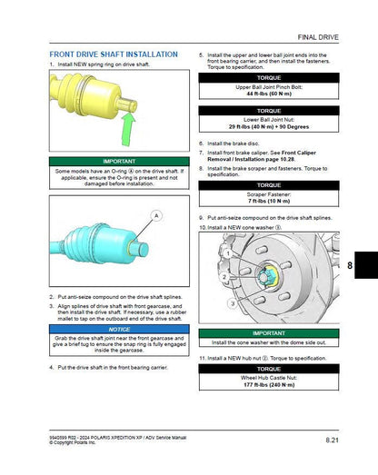 Polaris Xpedition XP ADV 1000 UTV Service Manual sample page with technical illustrations