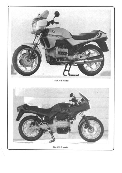 BMW K 100 K 75 Motorcycle Service Manual table of contents