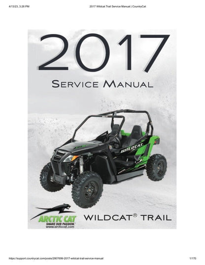 Arctic Cat Wildcat Trail UTV Service Manual factory service manual title page