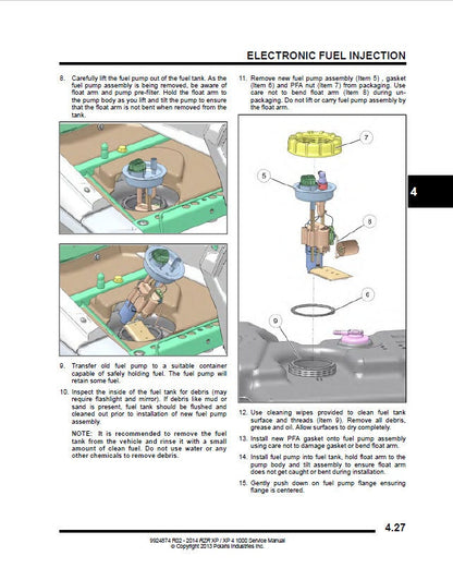Polaris RZR 1000 XP XP4 UTV Service Manual sample page with diagrams and specifications