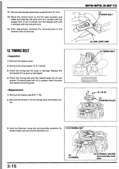 Honda BF8D BF9.9D BF10D Outboard Service Manual table of contents