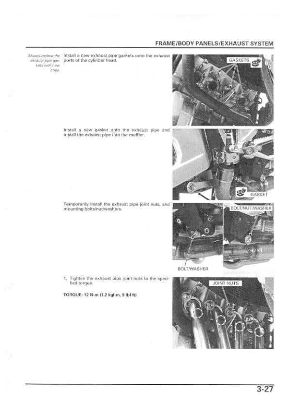 Honda CBR 600 R Motorcycle Service Manual sample page with diagrams and specifications