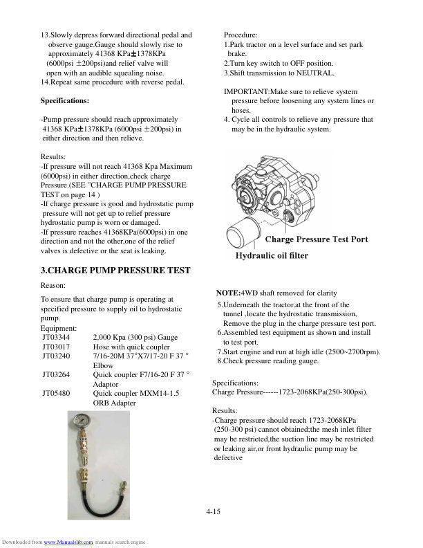 TYM T303 T353 HST Compact Tractor Service Manual sample page showing repair procedures