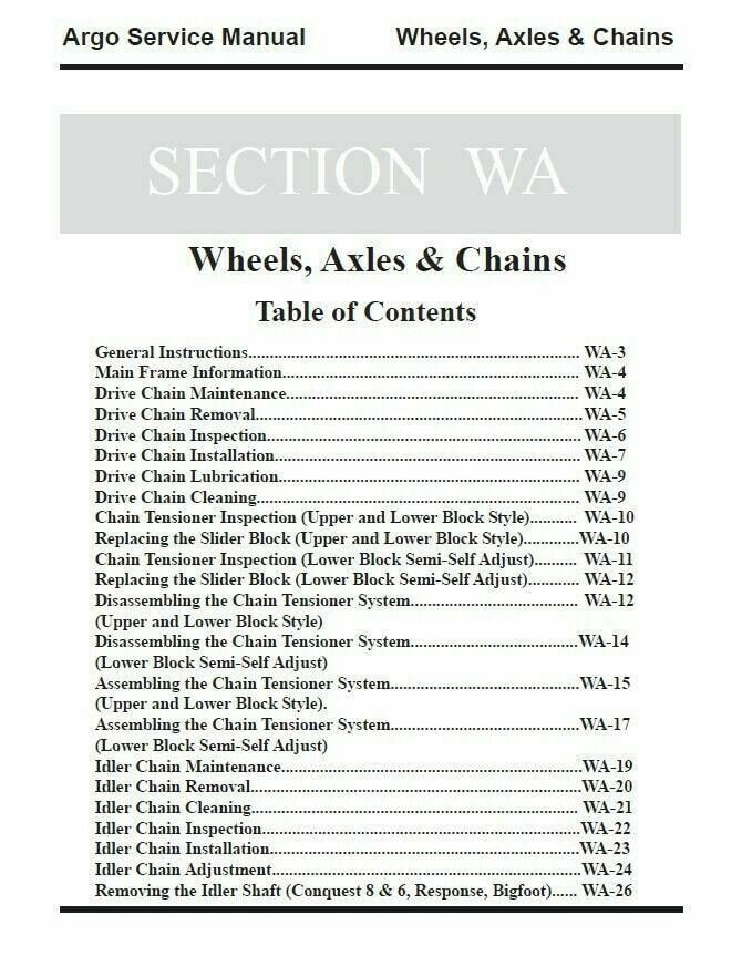 Argo S SN BF RB C CB V A B N R Service Manual sample page with service data and tables