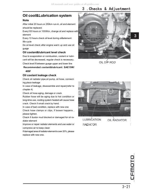 CFMOTO CF500-3 UTV Service Manual sample page showing repair procedures