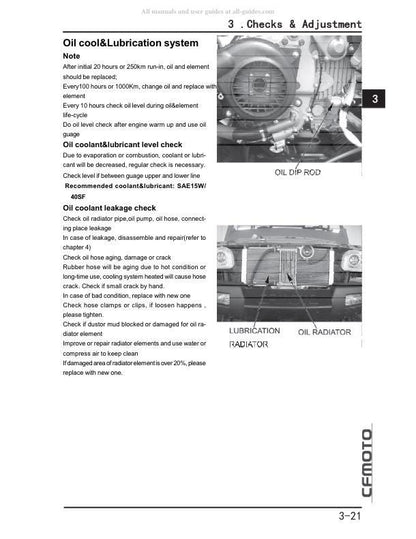 CFMOTO CF500-3 UTV Service Manual sample page showing repair procedures