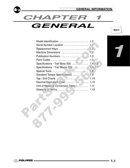 Polaris Trail Boss 330 ATV Service Manual factory service manual title page