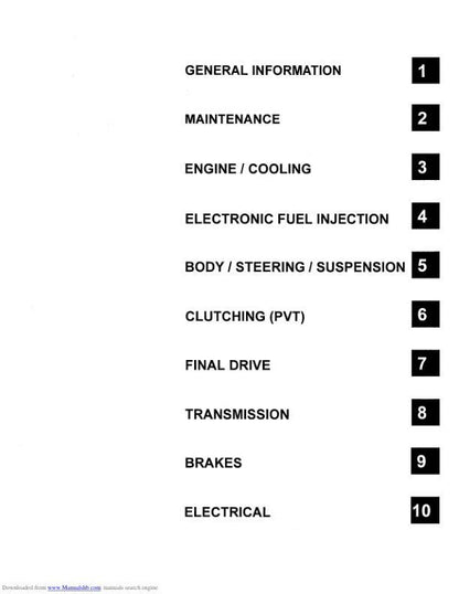 Polaris RZR Ranger 900 UTV Service Manual table of contents