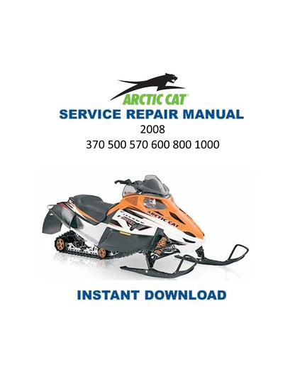 Arctic Cat snowmobile service repair manual cover with contact information and instant download text.