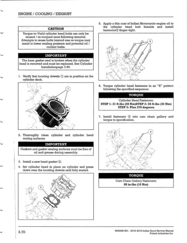 Indian Scout Sixty Bobber Motorcycle Service Manual sample page showing repair procedures