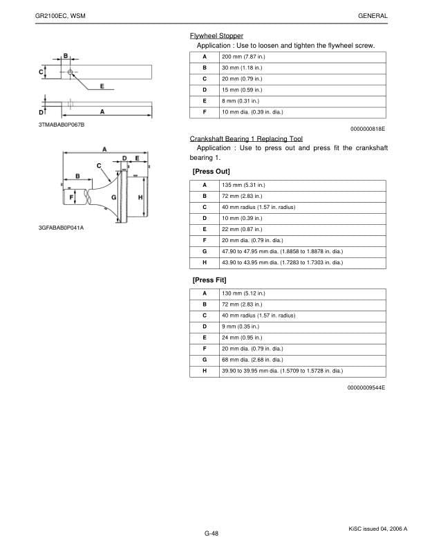 Kubota GR 2100 EC Mower Service Manual sample page with diagrams and specifications
