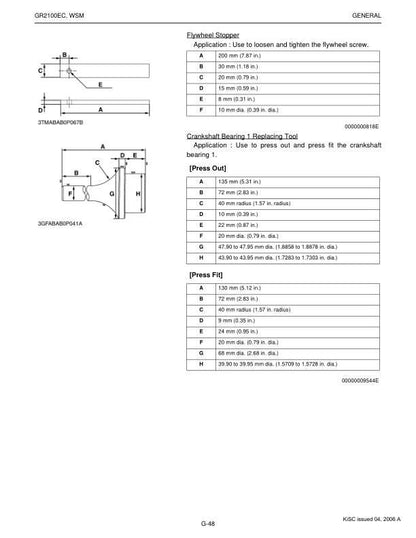 Kubota GR 2100 EC Mower Service Manual sample page with diagrams and specifications