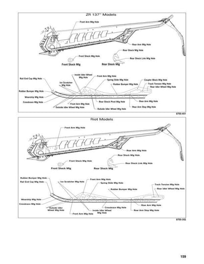 Arctic Cat Riot ZR M 600 858 Snowmobile Service Manual sample page with service data and tables