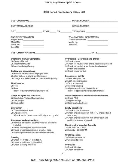 Cub Cadet 3000 Mower Service Manual table of contents