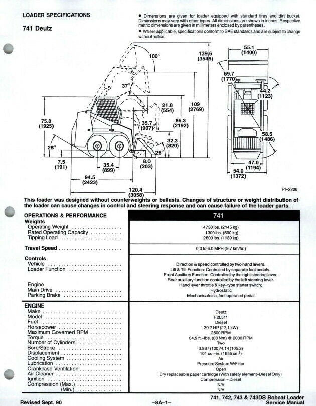 Bobcat 741 742 743 Skid Steer Loader Service Manual sample page from the repair manual