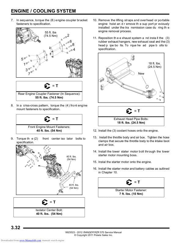 Polaris RZR 570 UTV Service Manual sample page with service data and tables