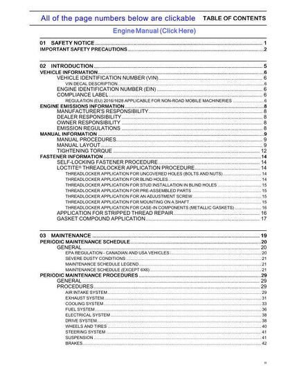 Can-Am Outlander 850 1000 ATV Service Manual table of contents