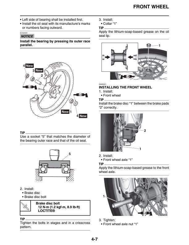 Yamaha YZ450FXN Motorcycle Service Manual sample page from service manual