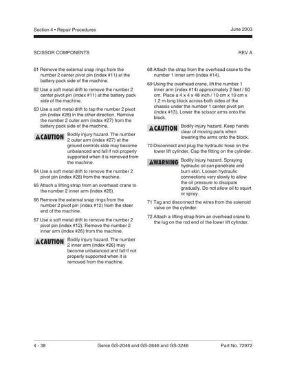 Genie GS 2046 2646 3246 Scissor Lift Service Manual sample page showing repair procedures