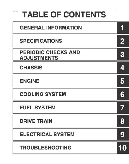 Yamaha Viking YX70 YXM700 UTV Service Manual table of contents