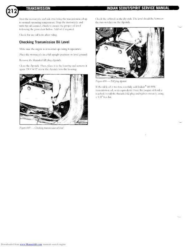 Indian Scout Centennial Springfield Deluxe Motorcycle Service Manual sample page with service data and tables