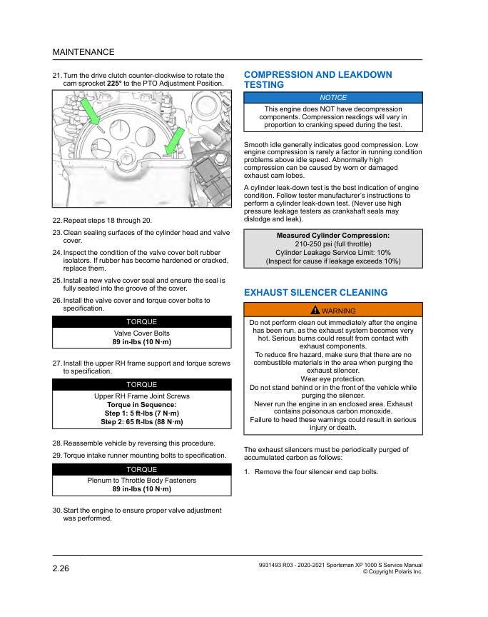 Polaris Sportsman XP 1000 ATV Service Manual sample page from service manual