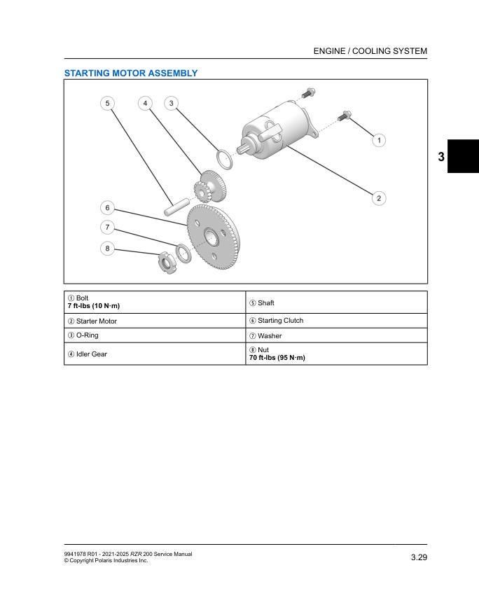 Polaris RZR 200 UTV Service Manual sample page from service manual