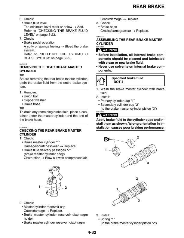 Yamaha YZ250FX Motorcycle Service Manual sample page with diagrams and specifications