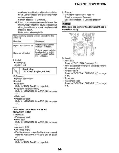 Yamaha MT-07 Motorcycle Service Manual sample page showing repair procedures