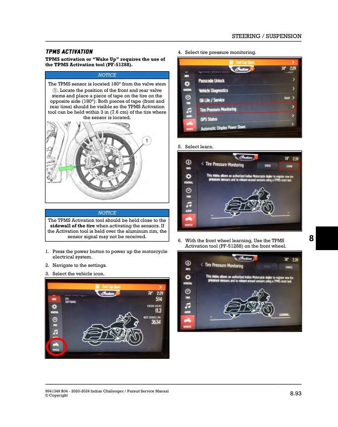 Indian Challenger / Pursuit Motorcycle Service Manual sample page showing schematics and diagrams