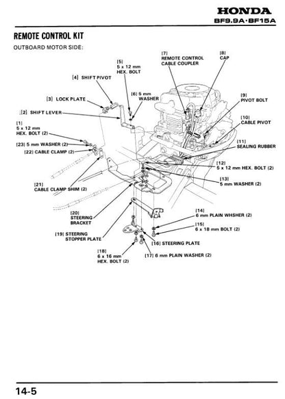Honda BF9.9A BF15A Outboard Service Manual sample page showing repair procedures
