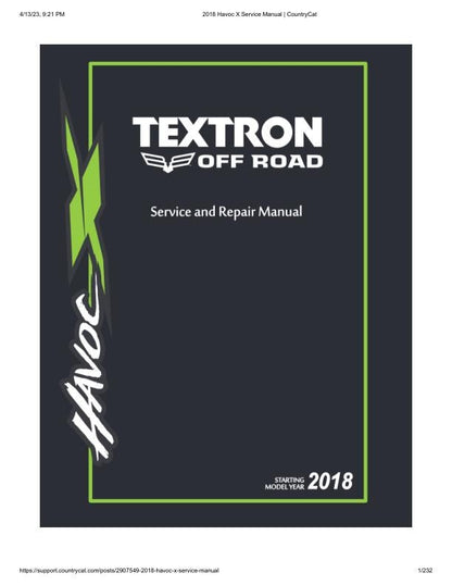 Arctic Cat Havoc X UTV Service Manual factory service manual title page