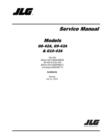 JLG G642A G943A G1043A Telehandler Service Manual factory service manual title page