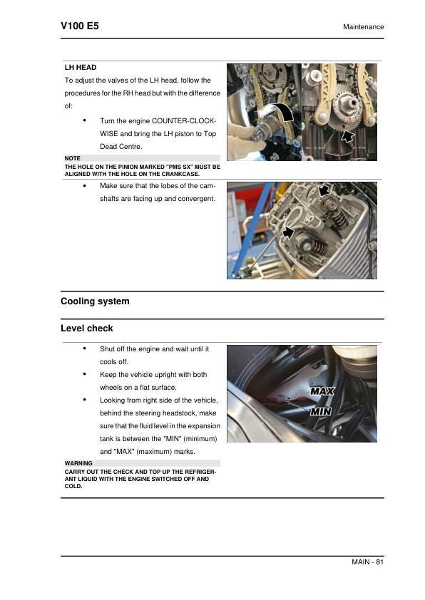 Moto Guzzi V100 Mandello E5 Motorcycle Service Manual sample page from service manual
