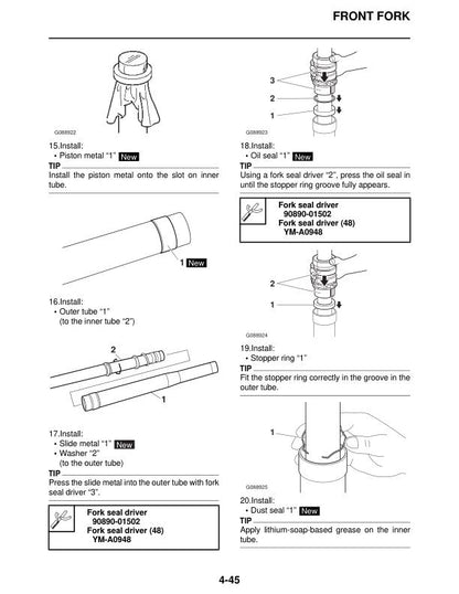 Yamaha YZ 125 YZ125X Motorcycle Service Manual sample page showing repair procedures