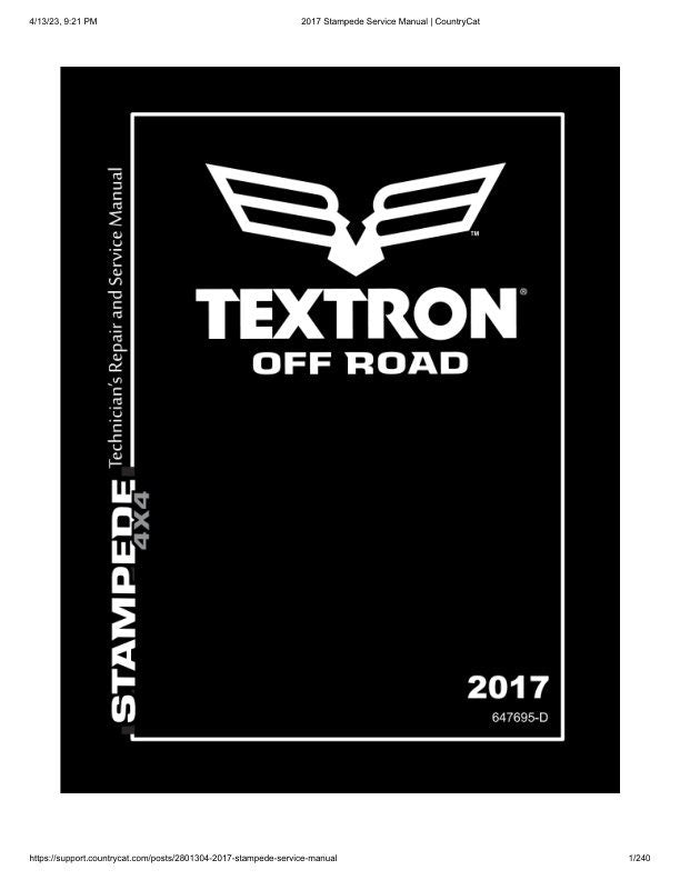 Arctic Cat Stampede 900 UTV Service Manual factory service manual title page